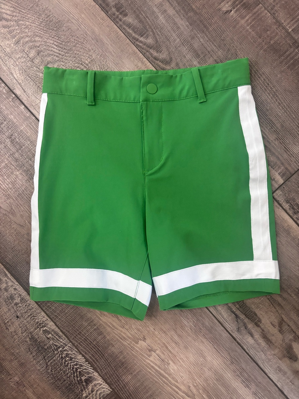 Janie and Jack Adjustable Waist Green Shorts with White Trim